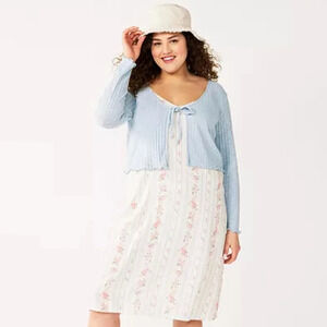 WallFlower Tie-Front Cardigan & Midi Dress Set Size Junior's 3X NEW with TAGS